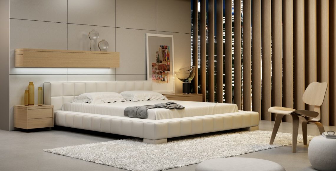 nowoczesne łóżko sypialniane z zagłówkiem